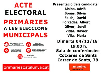 Acte electoral Primàries Catalunya a les eleccions de municipals de Barcelona