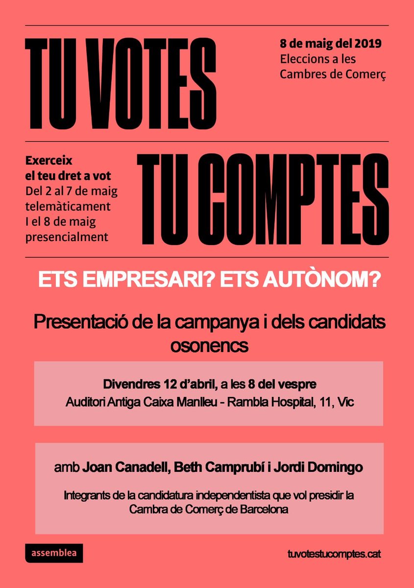 Tu votes, tu comptes. Presentació de la campanya i dels candidats osonencs a la Cambra de Comerç