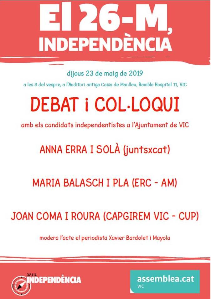 Debat i col·loqui amb els candidats independentistes a l'Ajuntament de Vic