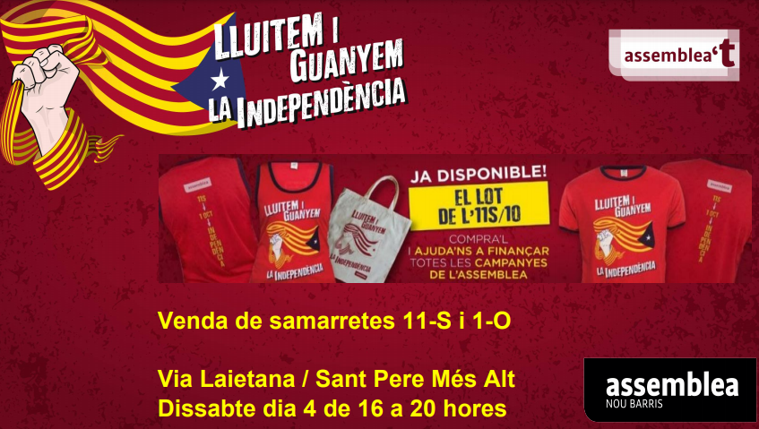 Venda de samarretes del l'11-S i 1-O a Via Laietana / Sant Pere Més Alt