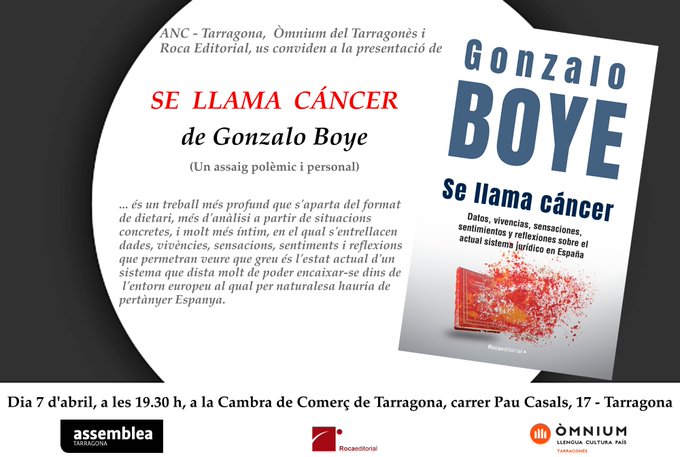 Presentació del llibre de Gonzalo Boye "Se llama cáncer"