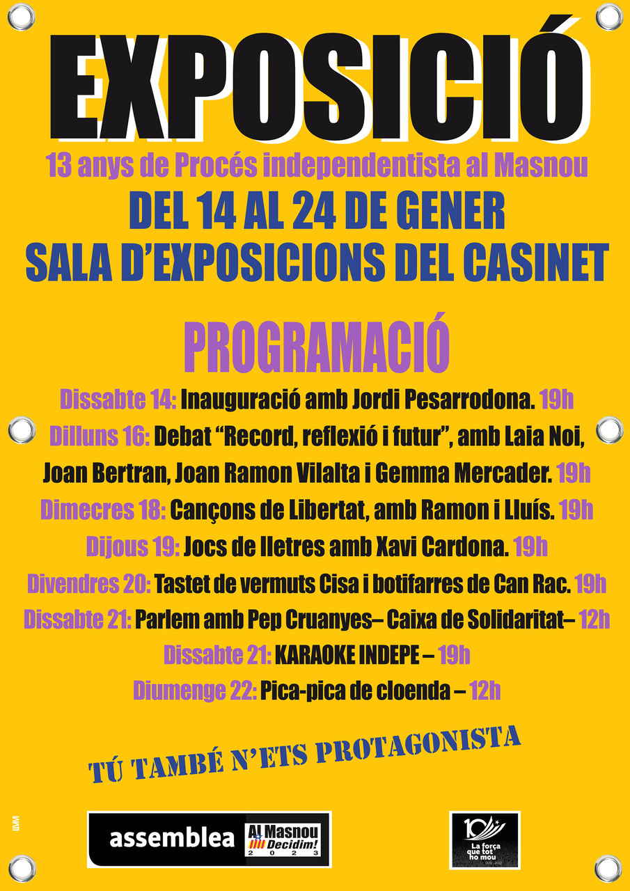 Agenda d'activitats la setmana de l'Exposició 13 anys de procés independentista