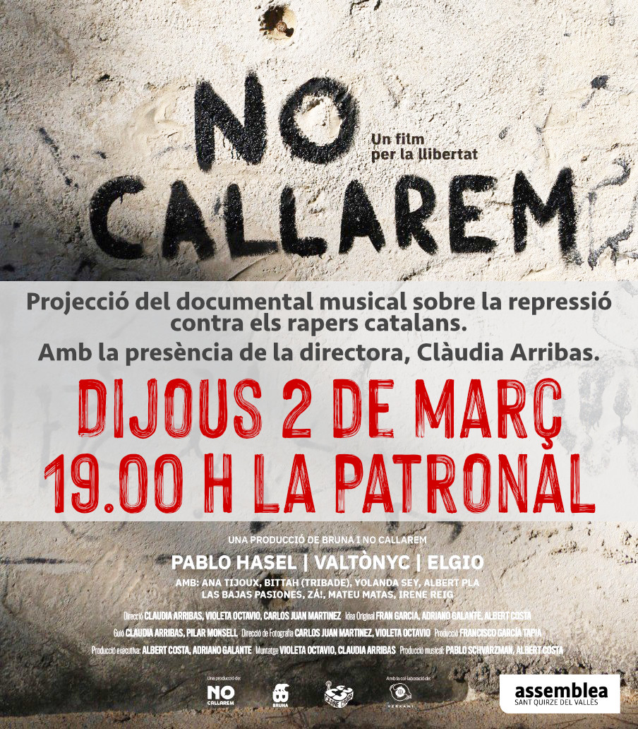 Projecció del documental musical “No callarem” sobre la repressió als rapers catalans