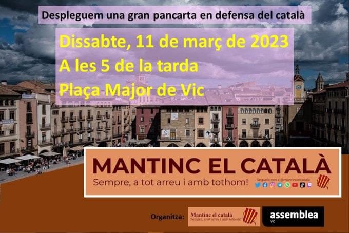 Despleguem una gran pancarta en defensa del català