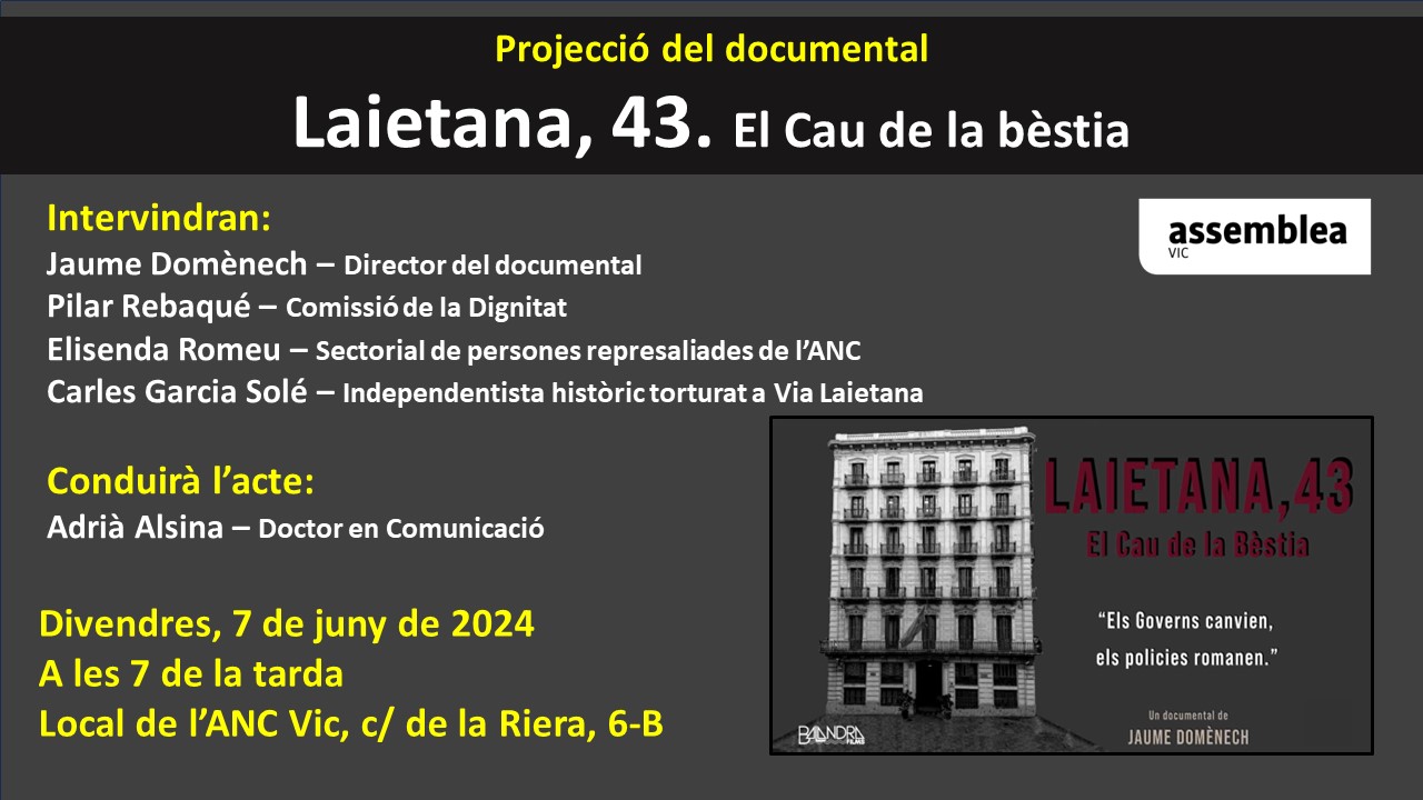 Projecció del documental "Laietana, 43. El Cau de la Bèstia"