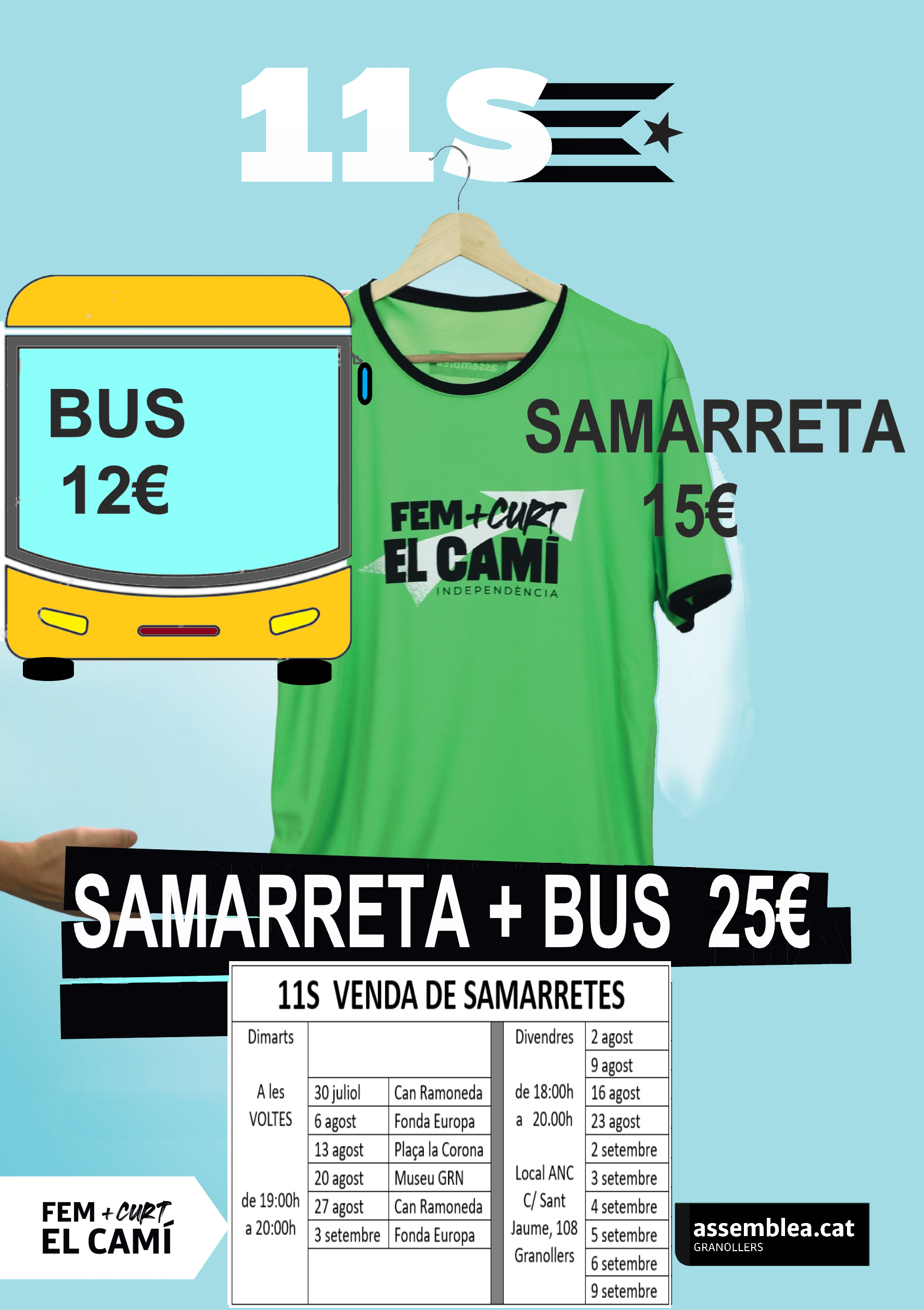 Venda de samarretes i tiquets bus de la Diada